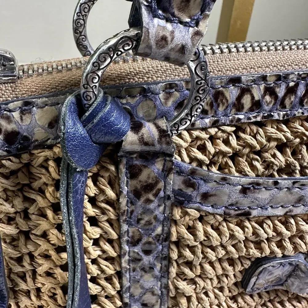 BRIGHTON Leela Raffia weave Bag satchel shoulder bag Braided Leather straps